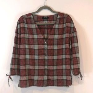 Madewell button up, gathered tie-up sleeves